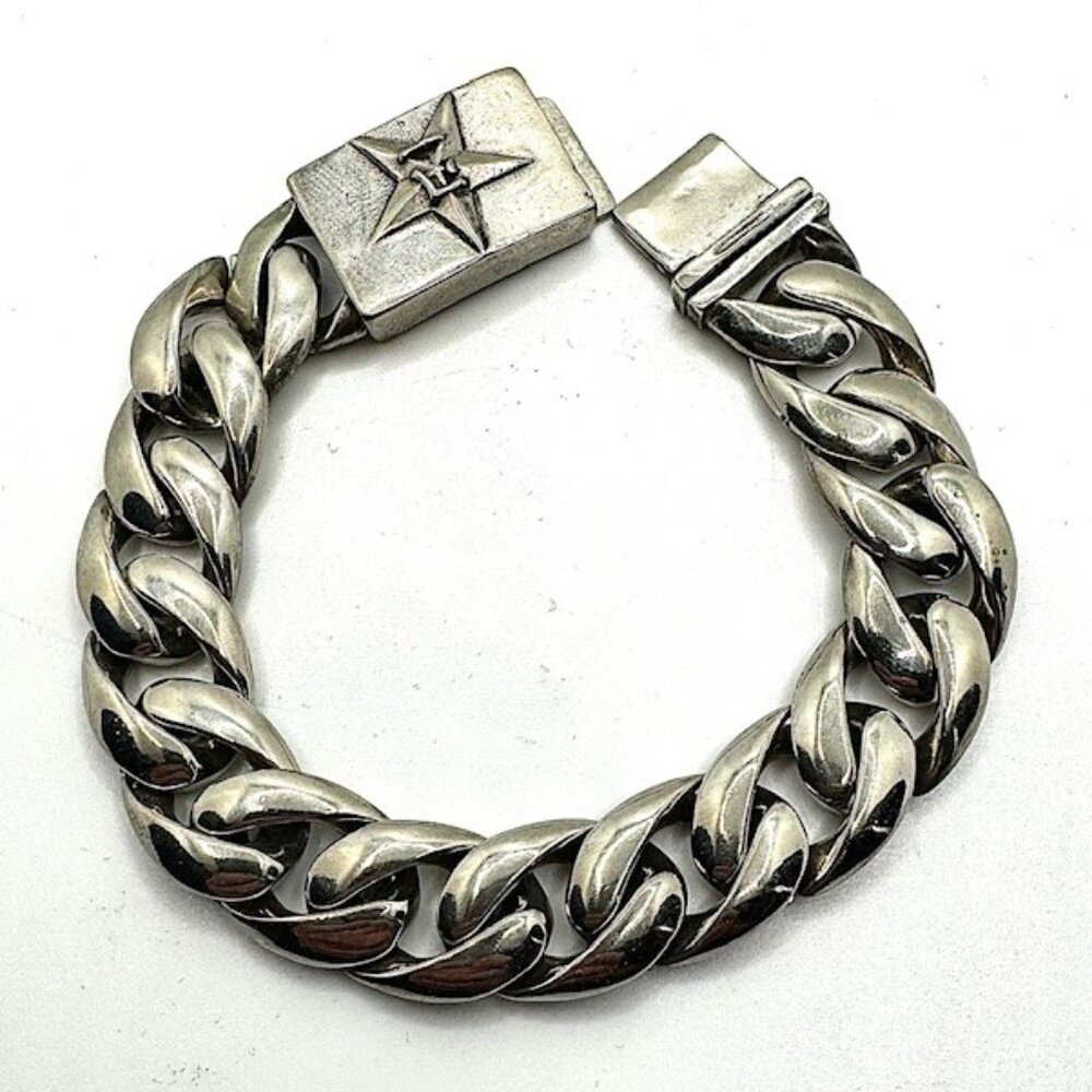 C'est Magnifique Vintage Silver Star Cuban Link Biker BRACELET